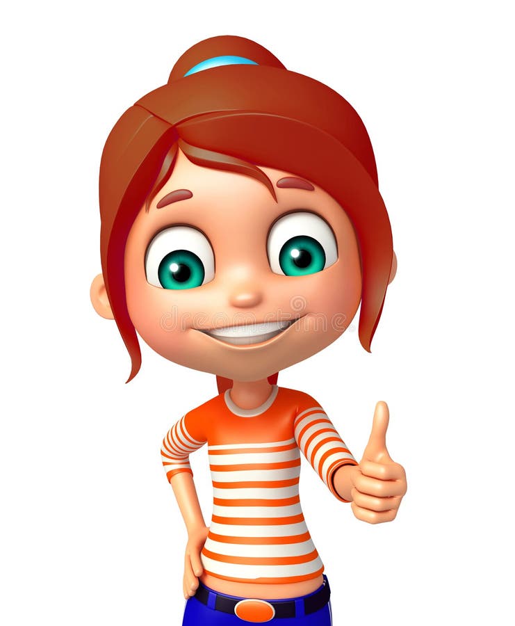 Kid Girl with Thumbs Up Pose Stock Illustration Illustration of class