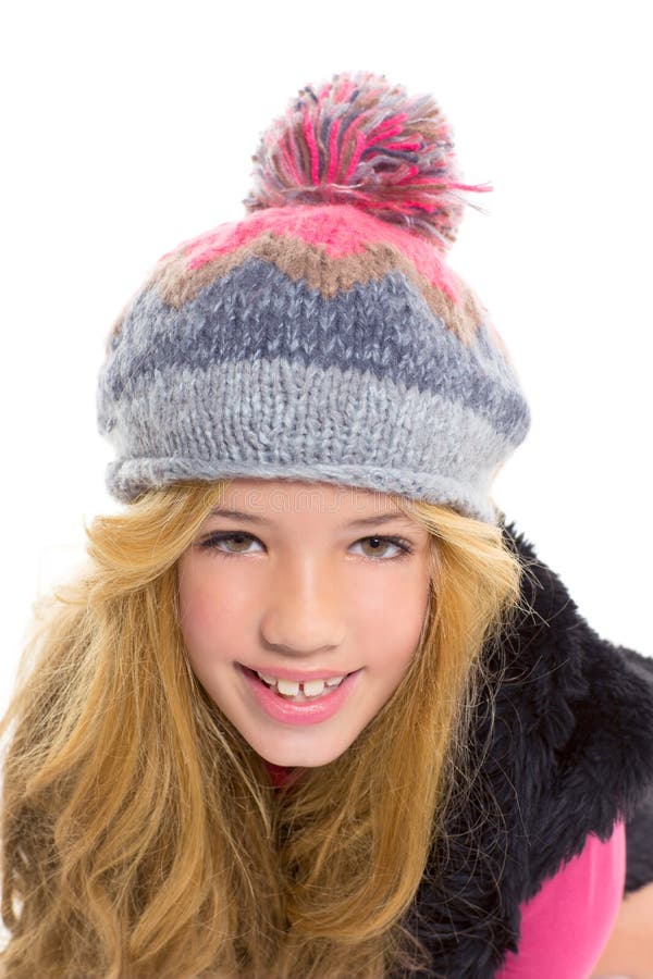 Kid Girl with Winter Wool Cap Smiling on White Stock Image Image of beauty, little 27963247