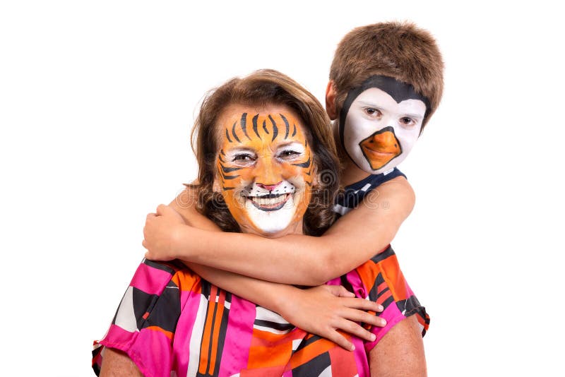 Kid and Granny with Face-paint Stock Photo - Image of portrait, cute ...