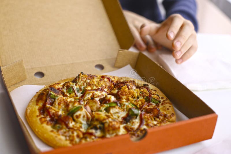 Kid Hand Taking Pizza Slice From The Whole Pizza Stock Image Image Of Crust Leftovers