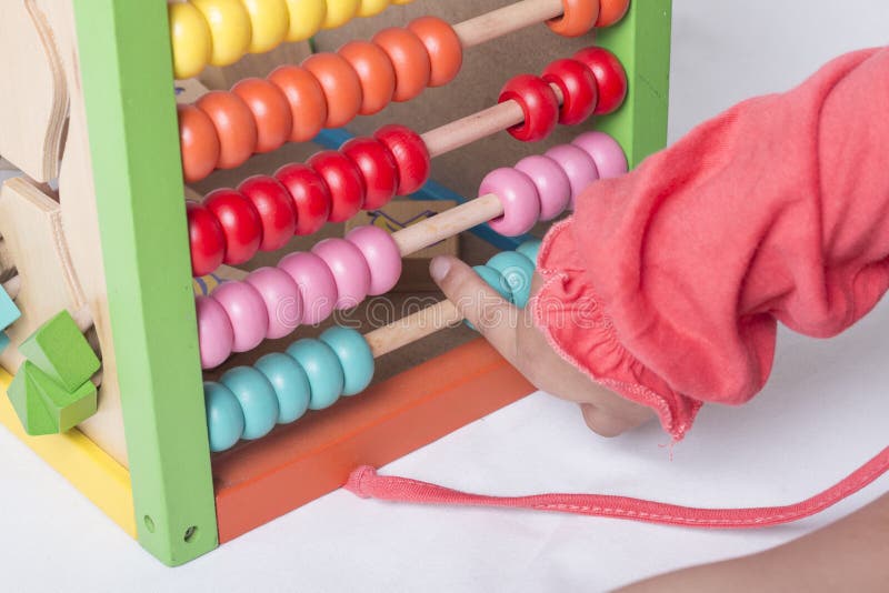 Kid Learns on Mathematic Concept Using Colorful Counting Beads. Stock Image Image of class