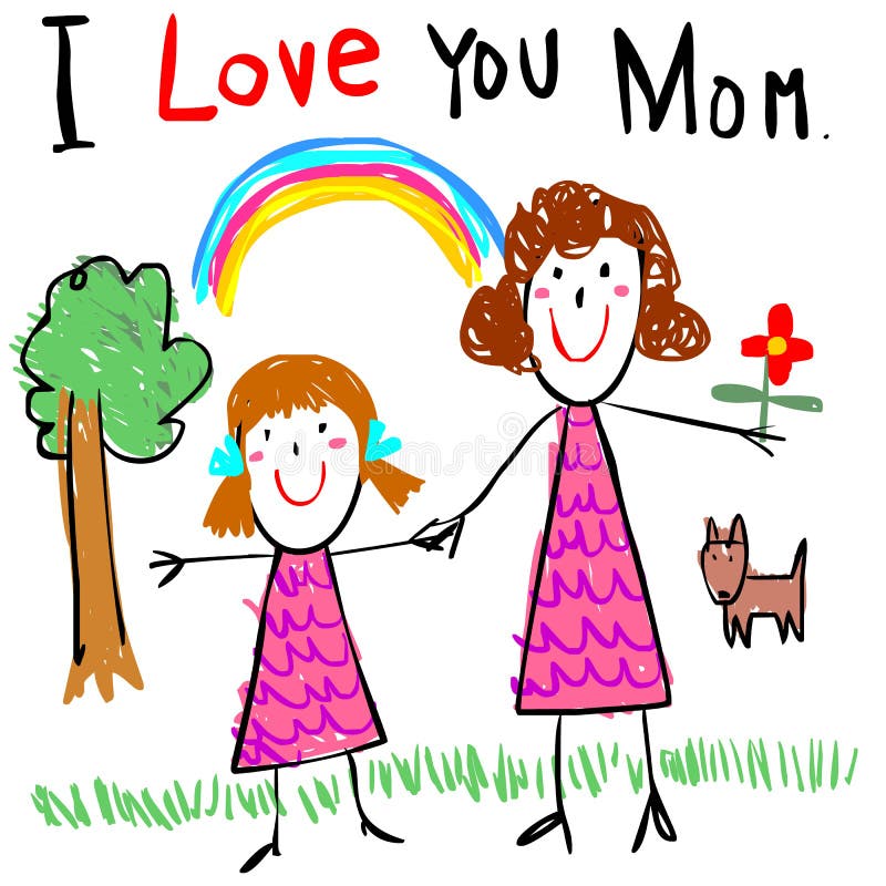 Kid Love Mom Drawing Picture Illustration Stock Vector - Illustration
