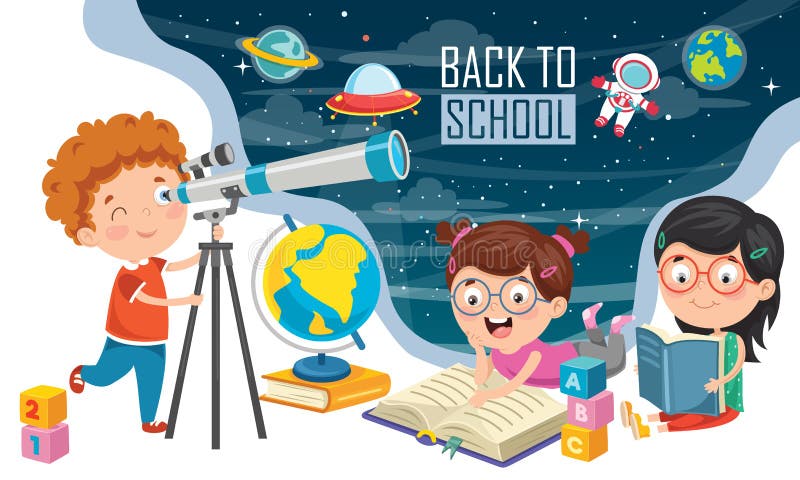 Kid mit Teleskop für die astronomische Forschung