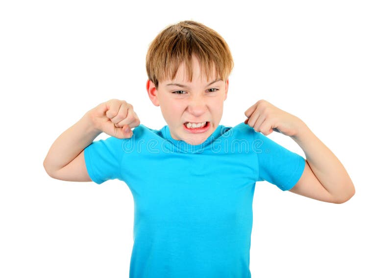 Angry Kid Muscle Flexing Isolated on the White Background