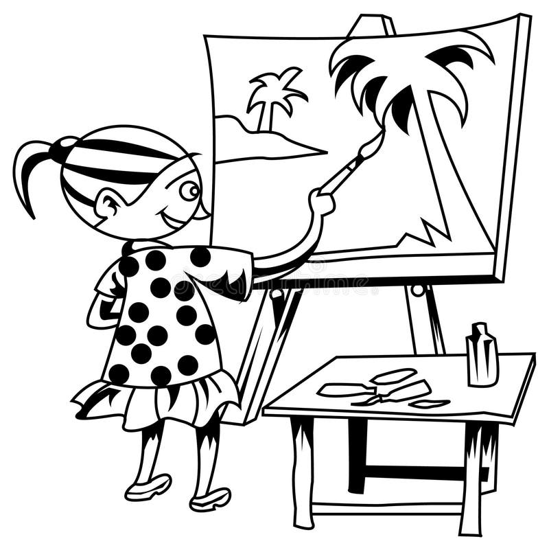 Kids Painting Clipart Black And White - BEST PAINTING