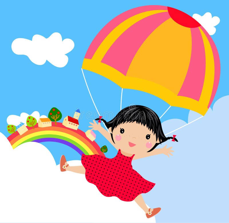 Kid with parachute stock vector. Illustration of sweet 18539979