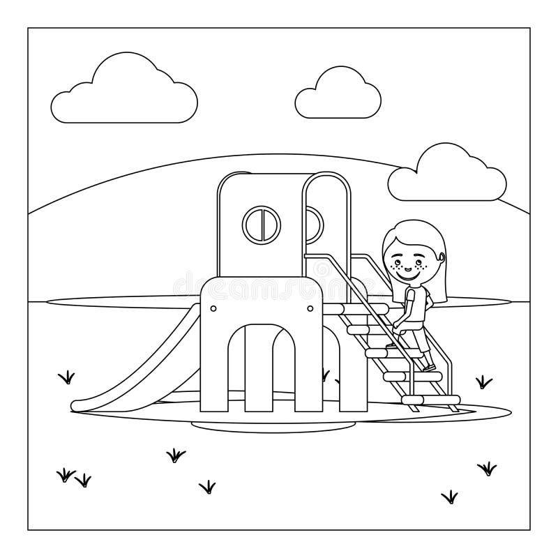Kid on Playground Coloring Book Design Stock Vector - Illustration of