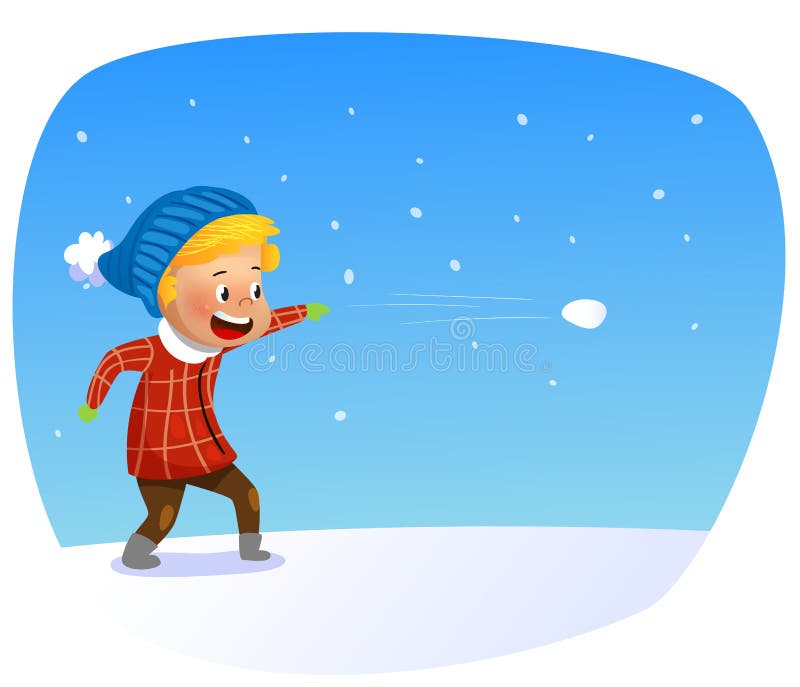 Kid Playing in the Snow. Child Throws Snowballs Stock Vector