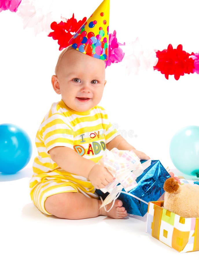 Happy Boy with a Teddy Bear in the Party Stock Photo - Image of ...