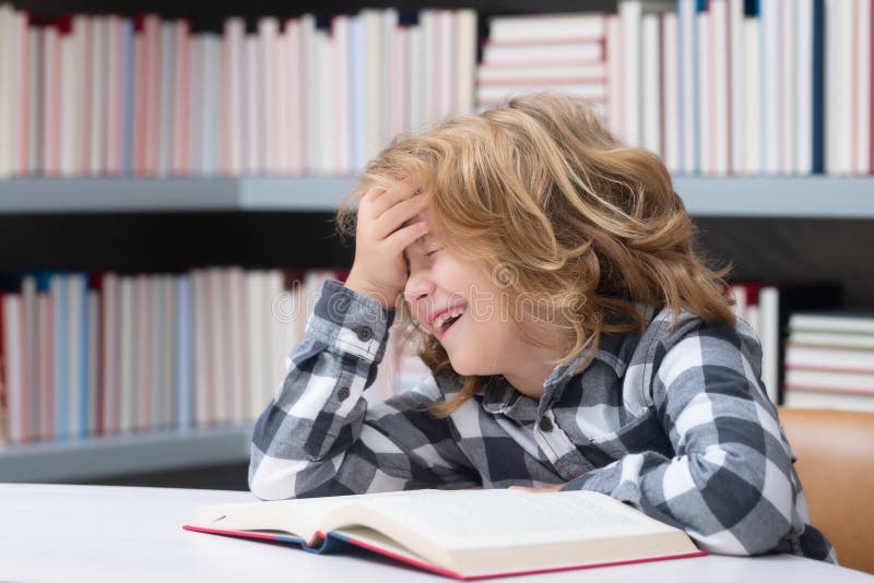 Kid Reading Book in a Book Store or Library, Stock Photo Image of