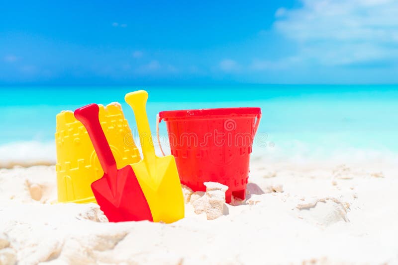 Kid`s Beach Toys on White Sandy Beach Stock Image Image of playful, holiday 106138845