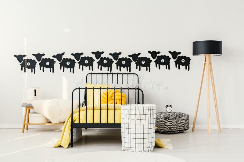 Kid`s bedroom interior with stickers stock image Kid`s bedroom interior with stickers stock image