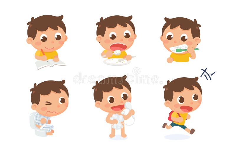 Kid`s daily Routine in the Morning-the Kid is Doing Duty. Cute Little ...