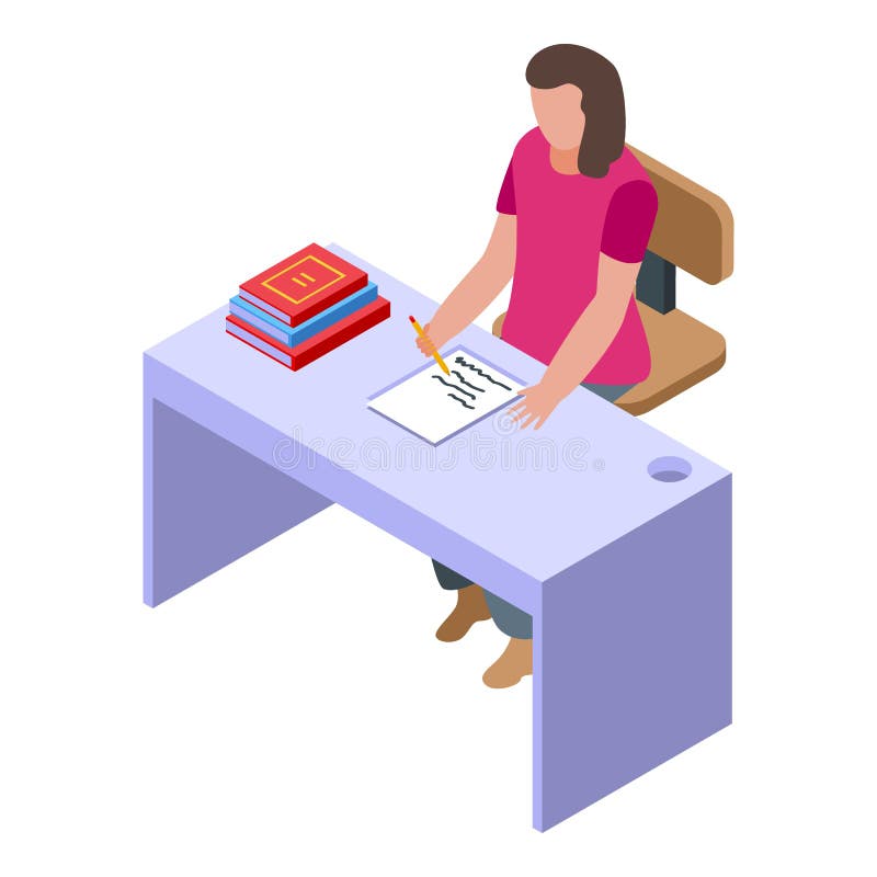 Kid school writing icon, isometric style royalty free illustration
