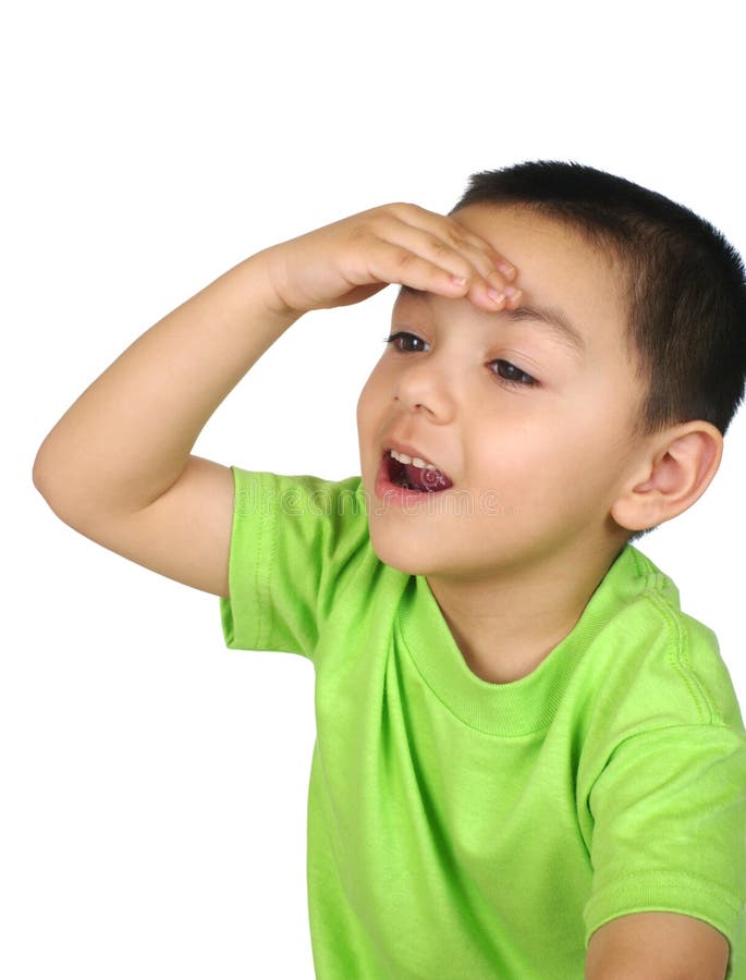 Kid shading eyes