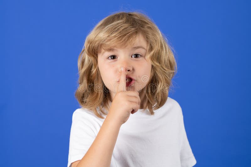 Shh Be Quiet, Hush Please. Teenage Girl Presses Index Finger To Lips ...