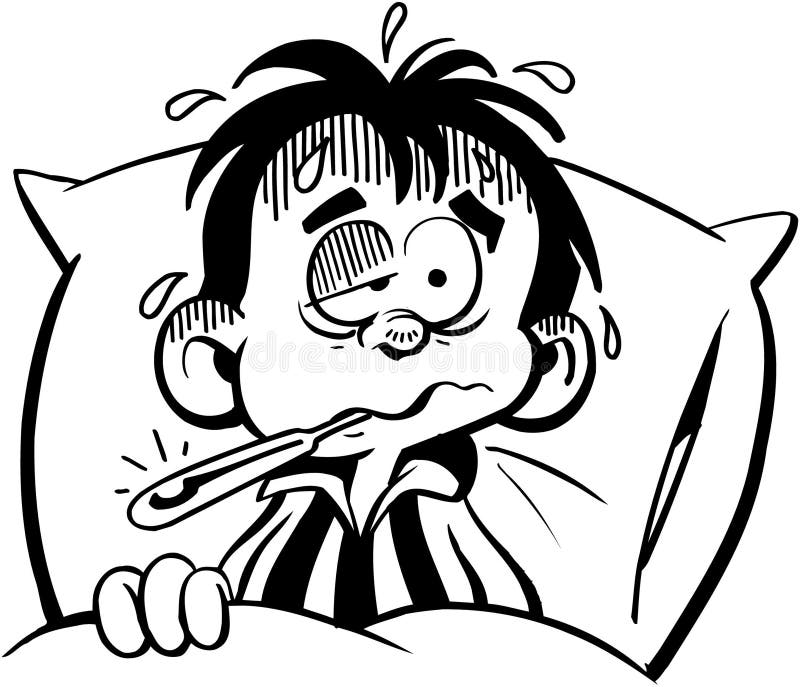 Kid Sick in Bed Cartoon Vector Clipart Stock Vector Illustration of