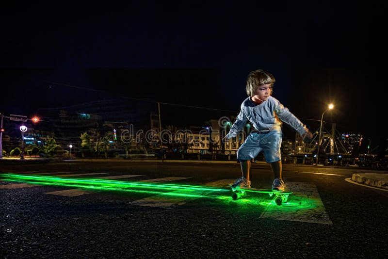 Kid Skating in a Night Park Stock Image Image of flip, energy 119701209