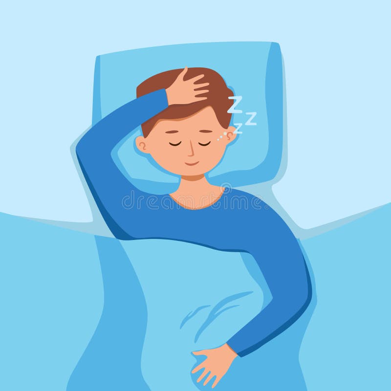 Boy Kid Sleep In Bed At Night Vector Illustration Child In Pajama