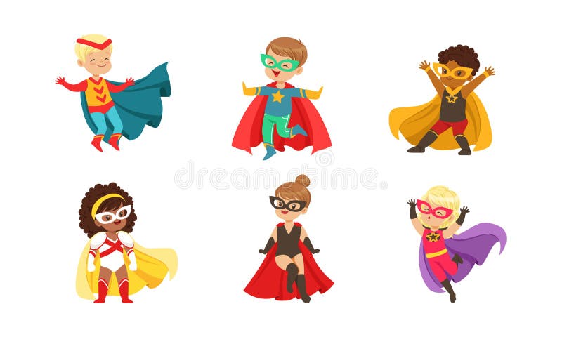 Kid Superheroes Collection, Cute Happy Boys and Girls Wearing Superheld ...