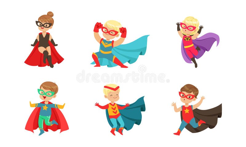 Kid Superheroes Set, Happy Little Boys and Girls Wearing Comics ...