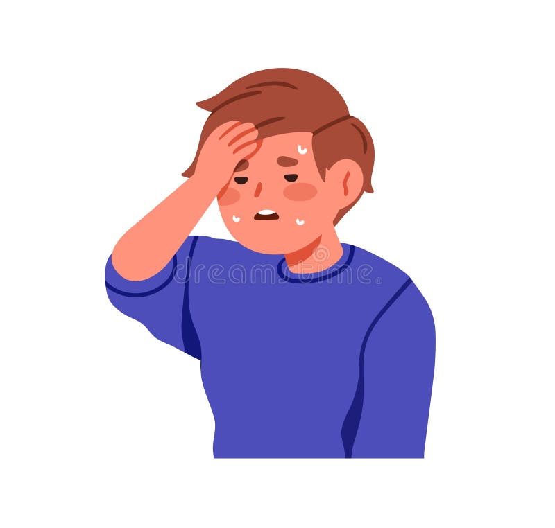 Man in Fever with a High Temperature As a Symptom of Flu, Cold. Stock