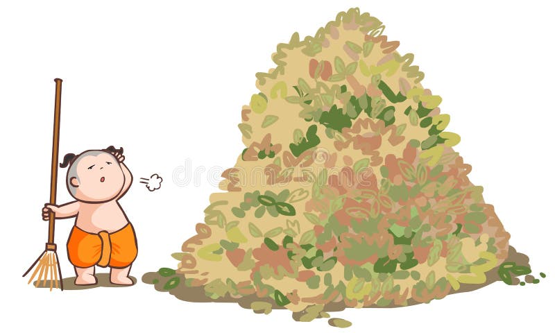 Thai kid sweep the huge pile leaves royalty free illustration. 