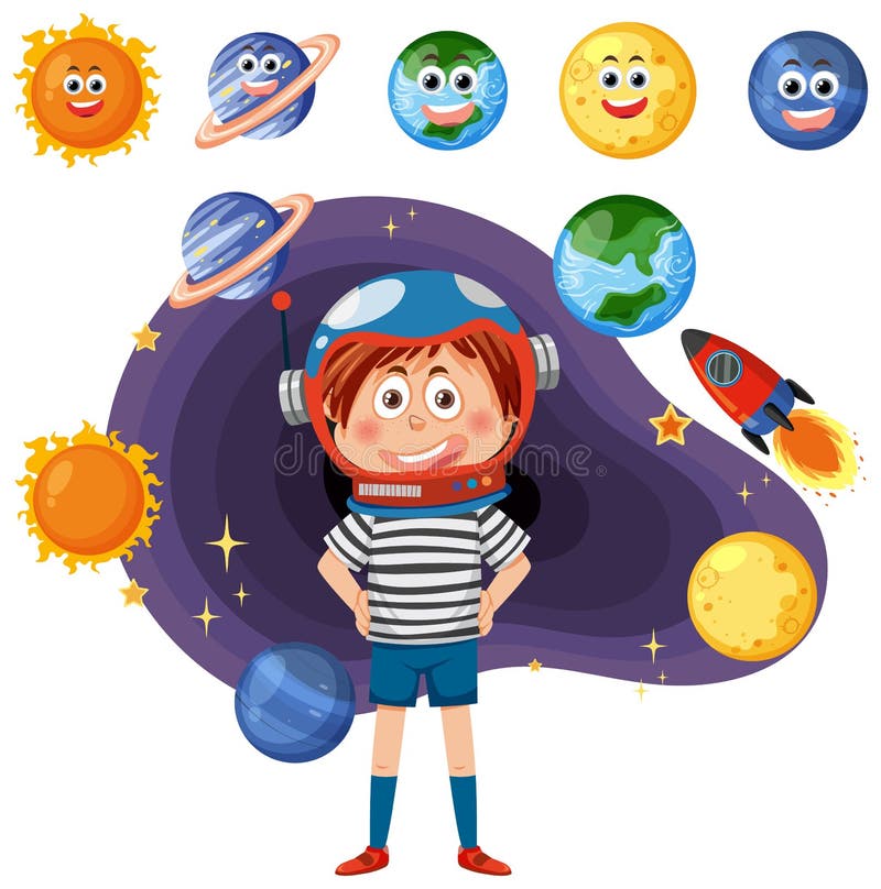 Kid Wearing Astronaut Helmet Stock Vector Illustration of star