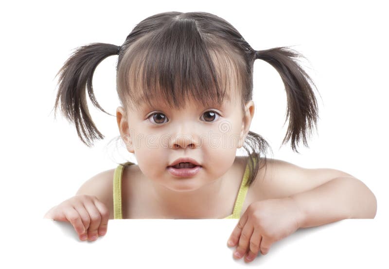 Kid with white banner royalty free stock photography Kid with white banner royalty free stock photography