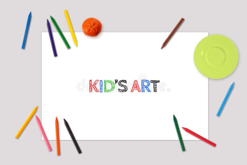 Kid's Art Drawing Mockup, Top View Of Blank Paper Sheet, Placemat With Crayons Around Stock ...