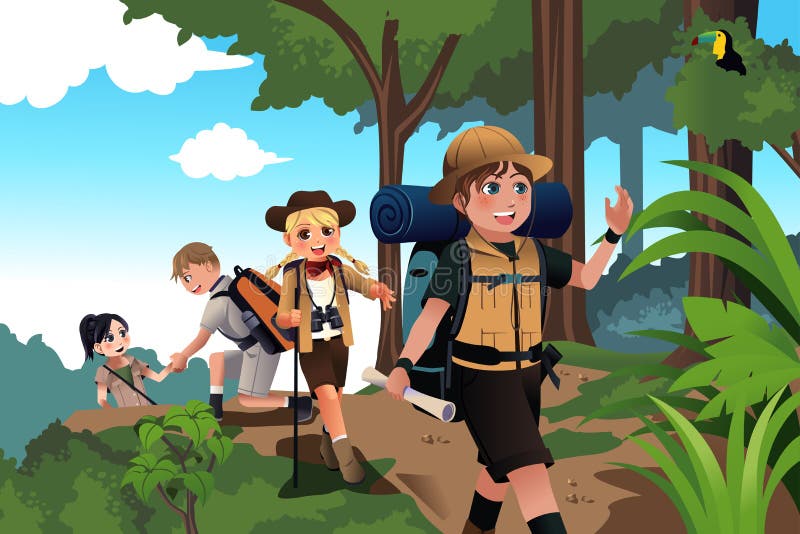 Kids on an adventure trip vector illustration Kids on an adventure trip vector illustration