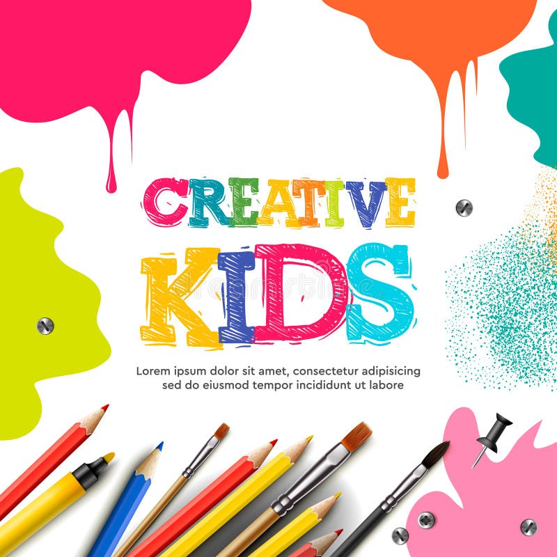 Kids Art Craft Education Creativity Class Vector Banner Poster With White  Square Paper Background And Lettering Stock Illustration - Download Image  Now - iStock