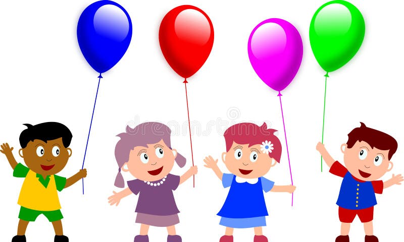Kids and Balloons stock illustration