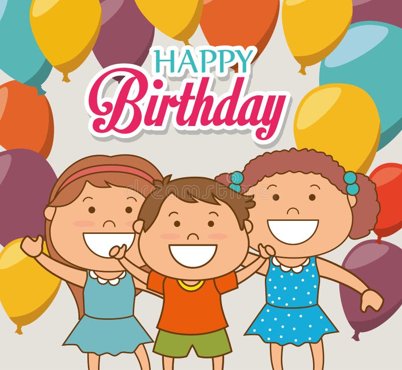 Kids Birthday Celebration Cartoon Stock Illustration - Illustration of ...