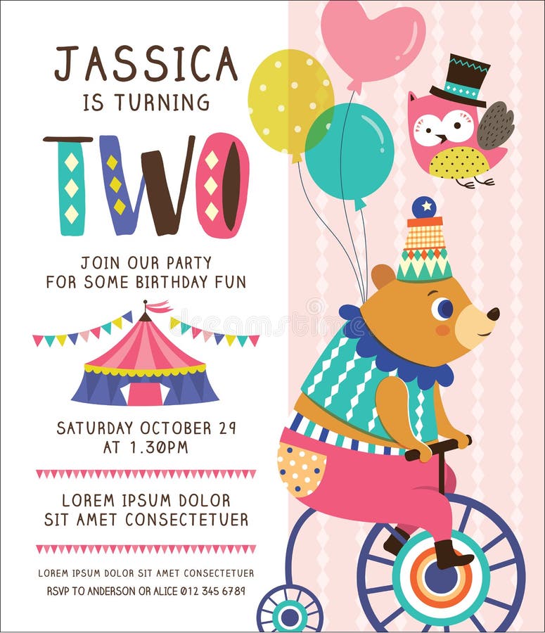 Kids Birthday Invitation Card Stock Vector Illustration of pattern, lion 91699071