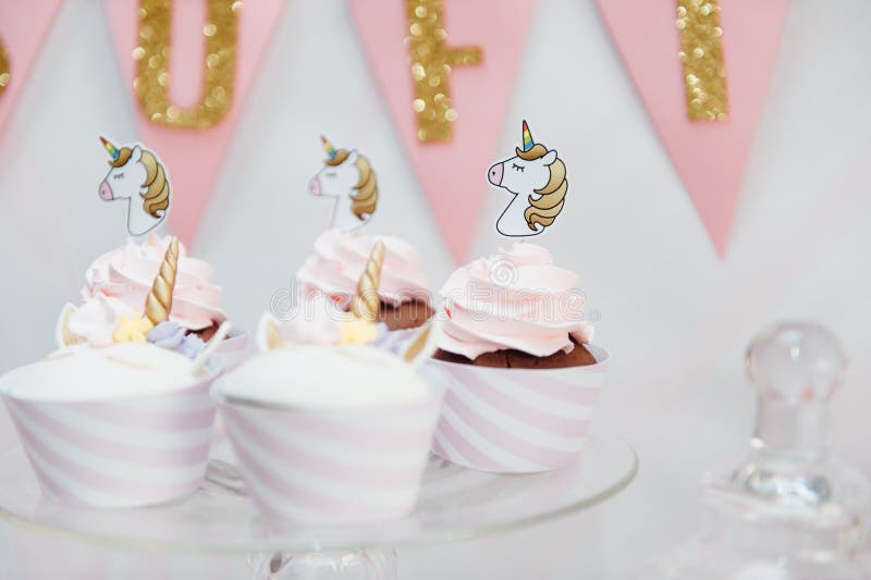 Kids birthday party decoration and cake. stock images Kids birthday party decoration and cake. stock images
