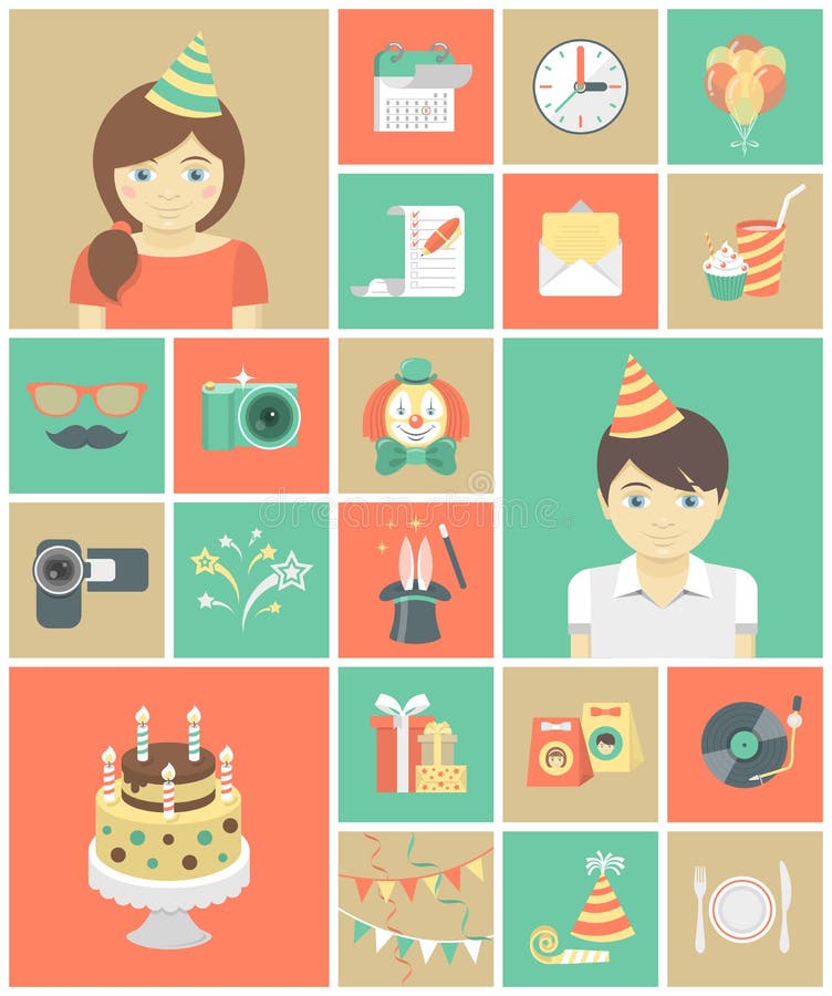 Kids Birthday Party Icons royalty free illustration Kids Birthday Party Icons royalty free illustration
