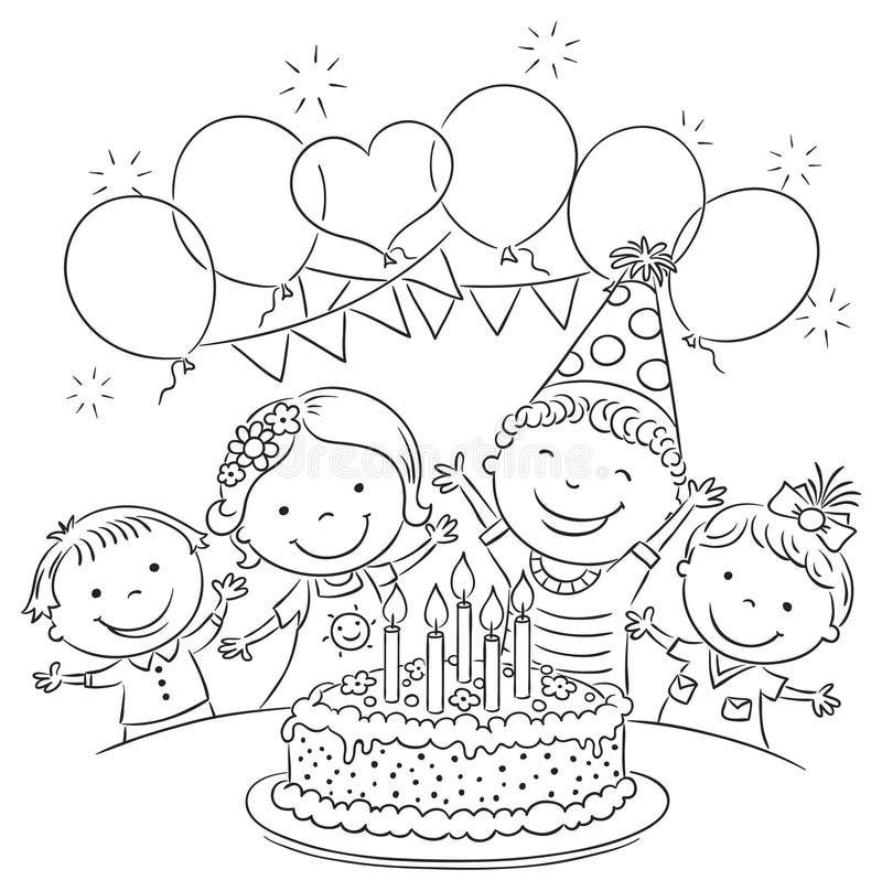 Kids Birthday Party Outline Stock Vector - Illustration of birthday