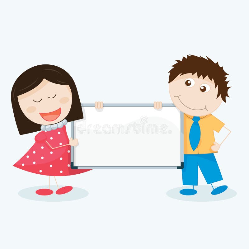 Kids with a blank signboard stock illustration