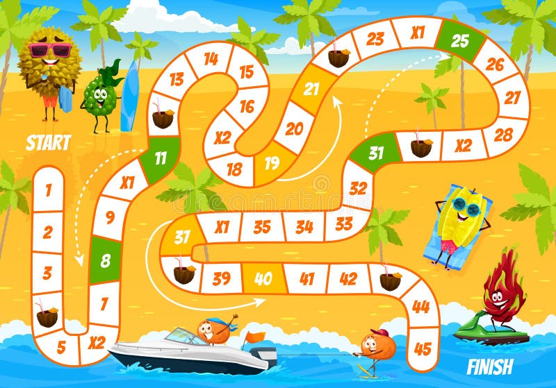 Kids Board Step Game, Cartoon Fruits Characters Stock Illustration ...