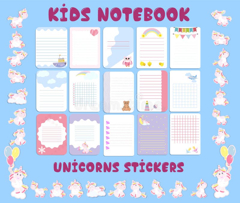 Kids notebook page template vector cards, notes, stickers, labels, tags  paper sheet illustration. Stock Vector by ©Gnatiuklv 202222098