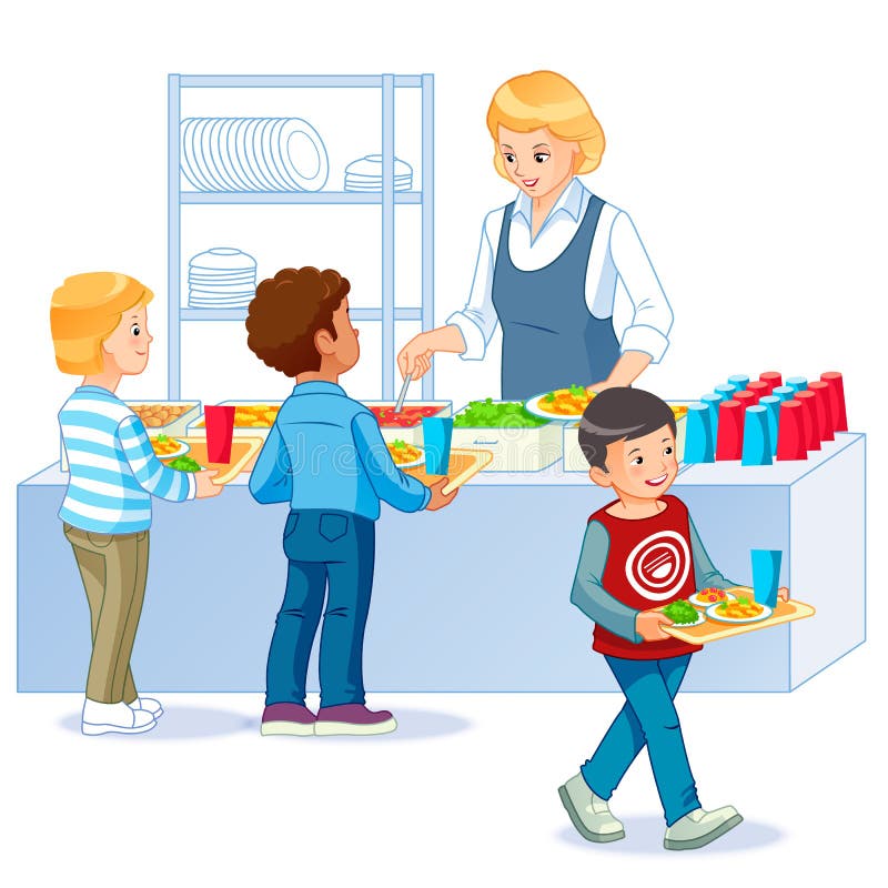illustation vector hand drawn doodle of canteen with two boys holding tray  isolated on white background Stock Vector Image  Art  Alamy