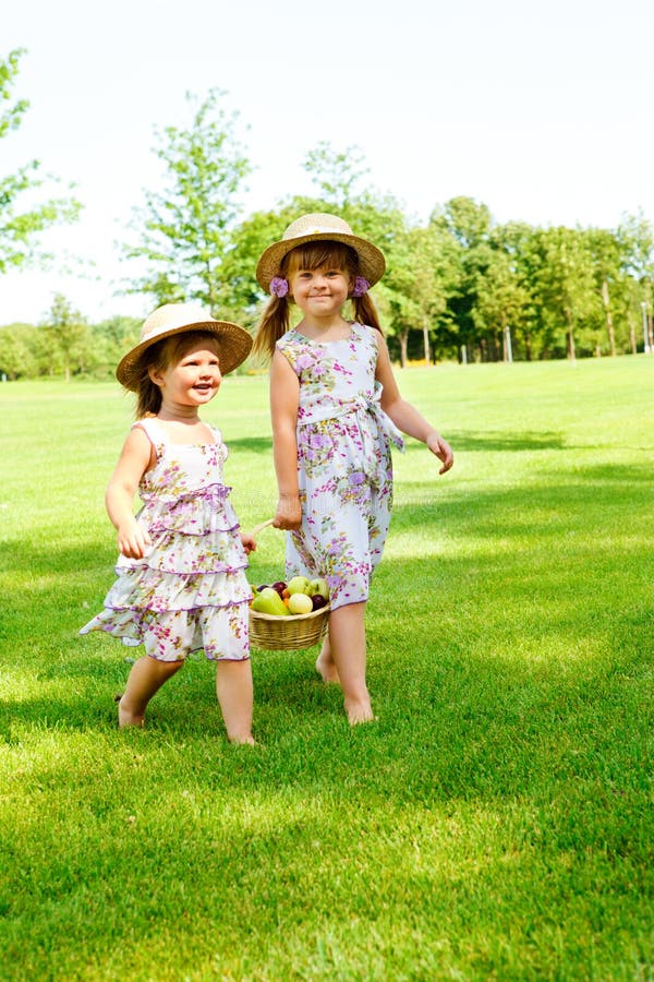 Kids Carrying Basket With Fruit Stock Photography Image 18141752