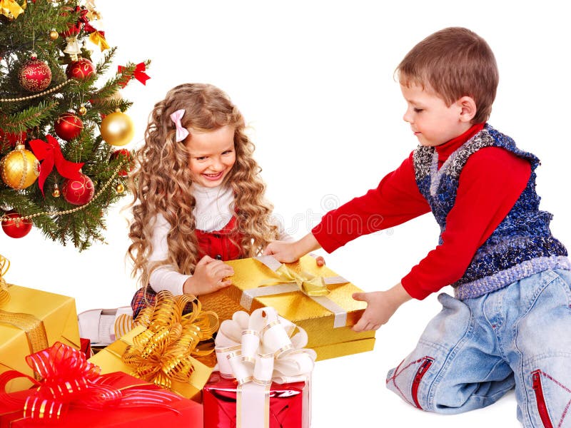Kids with Christmas gift box. royalty free stock images Kids with Christmas gift box. royalty free stock images