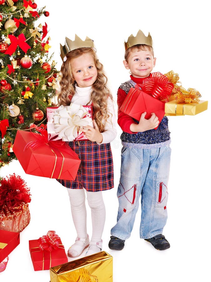 Kids with Christmas gift box. stock photo Kids with Christmas gift box. stock photo