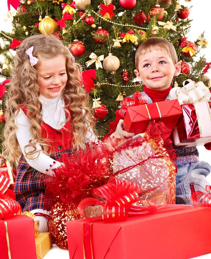 Kids with Christmas gift box. stock image Kids with Christmas gift box. stock image