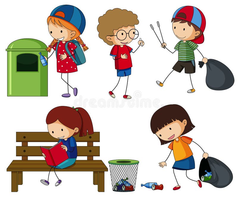 Kids cleaning up the trash stock vector. Illustration of clipping ...