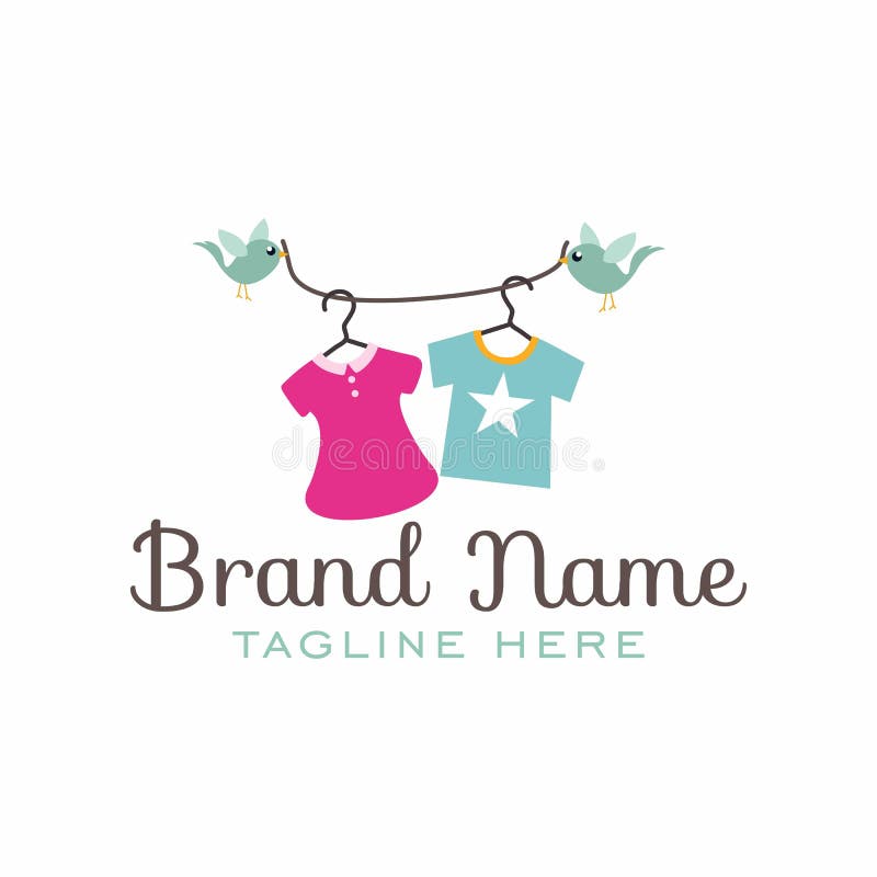 Kids clothes store logo with hanger and little Vector Image