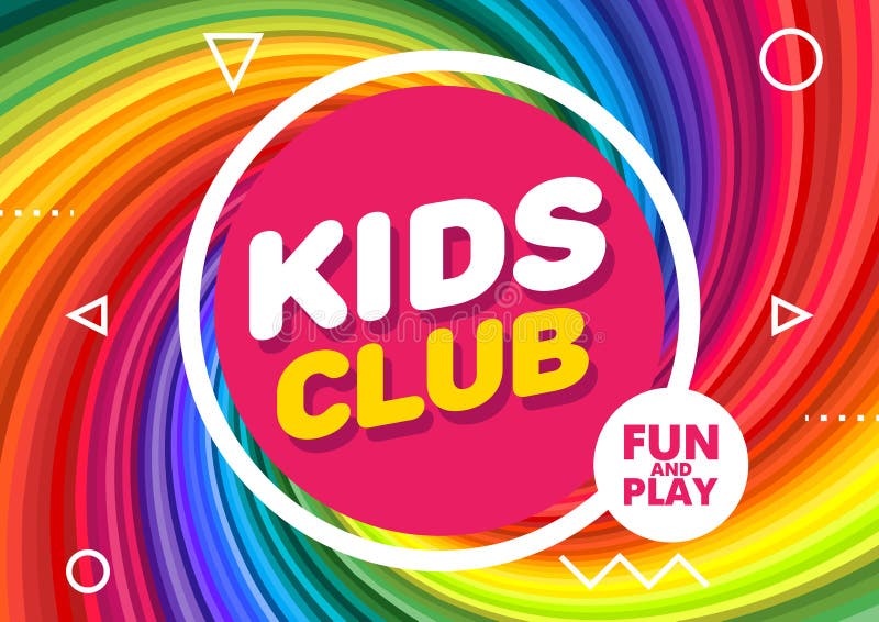 Kids Club Vector Banner in Modern Style. Bright Illustration for Children\'s Playroom Decoration. Funny Sign for Kids Game Room stock illustration