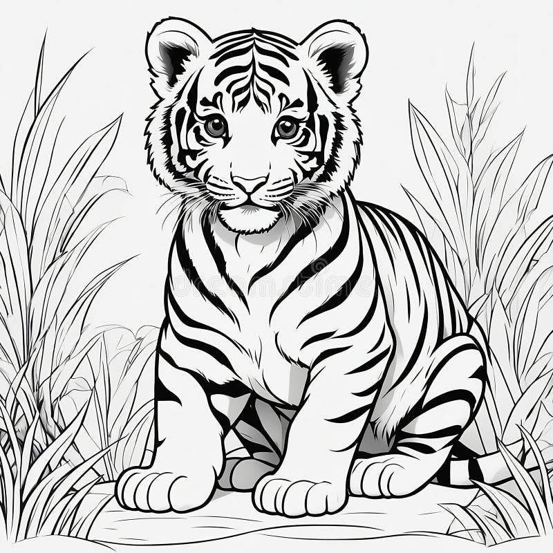 Colouring Pictures with a Tiger and Flower. Art Therapy Coloring Page for  Adults and Children. Stock Image - Image of design, beautiful: 233559991
